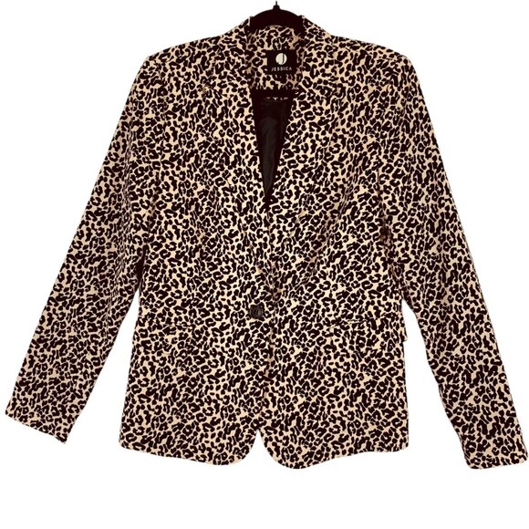 animal print beige and black blazer single breast peak lapel SZ 8 Jessica - Picture 3 of 16
